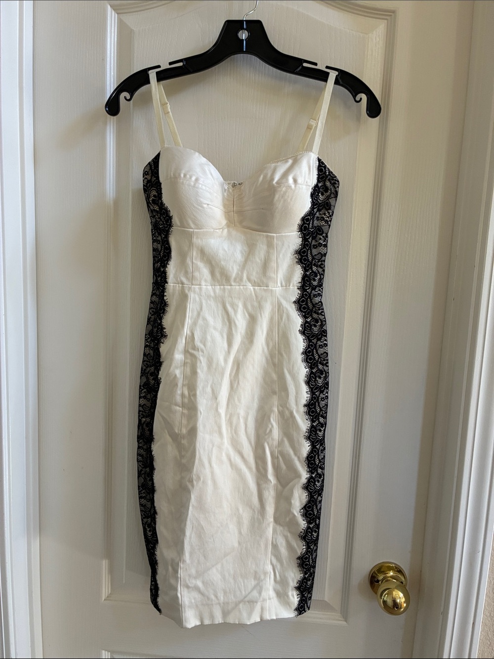 SIZE 3 *VINTAGE* GUESS brand Creamy-White Dress w/ Black Lace Side Panels SEXY!